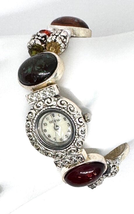 Geneva Accessories - Silver & Acrylic Ladies Watch Mother of Pearl Face Bracelet #1182